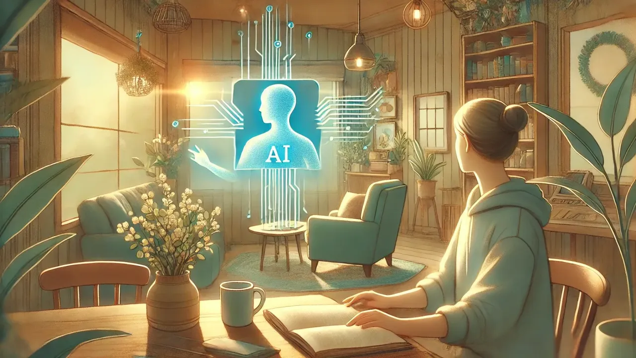 A warm and inviting scene of a person using AI-powered tools. The AI presence is subtle yet supportive,
symbolizing empowerment and inclusivity.